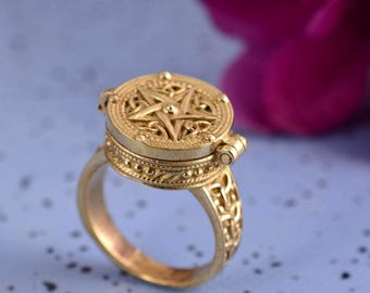 Gold hidden box ring, Star Box ring, locket ring, Poisoner Box ring, secret message ring, Bohemian ring, Handmade Ring, Gift for her/Women&#39;s