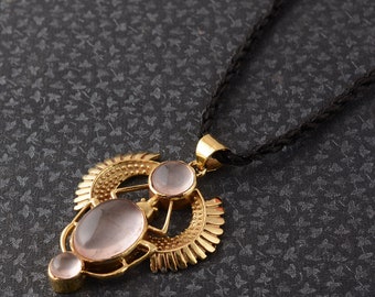 Golden Scarab Necklace, Moonstone Scarab Pendent, Talisman jewelry, Third Eye Pendant, Handmade Pendant, Boho Pendant, Inca Ethnic Necklace,