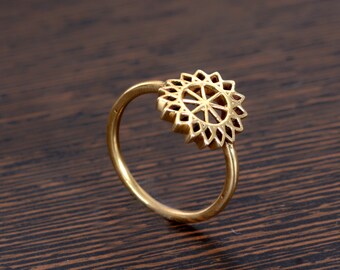 Gold Flower ring, Sacred Geometry Ring, Designer Ring, Wedding ring, Gift for her, mandala boho ring, Handmade ring, Dainty ring, Midi ring,