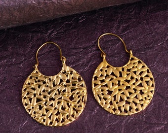 Gold Tiny Leaves Earrings, Statement Earring, Handmade Earring, Hoop Earring, Modern Leaf Earrings, Perfect Gifts for Her, mandala jewelry,