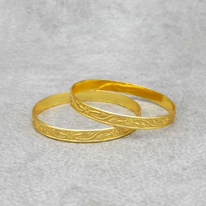 Gold Flower Design Brass Bangle, Nature Inspired, Flower Pattern Bangle, Thick Bangle, Bangle Jewelry, Unique Gift Bangle, Flower Handmade,