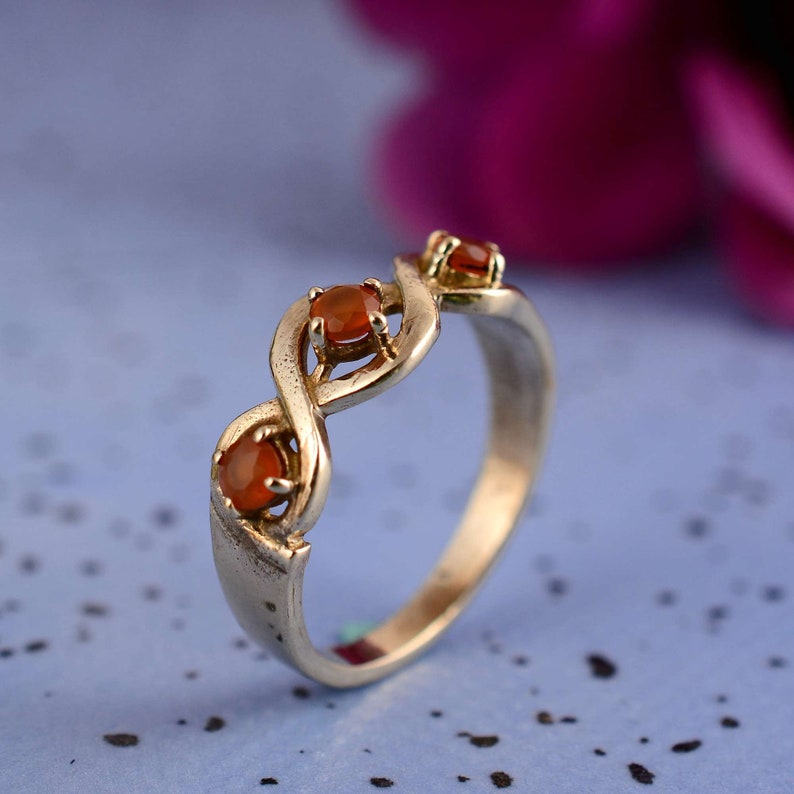 Gold Carnelian Ring, Three Stone Ring, Dainty/Minimalist Ring, Engagement Ring, Promise ring, Gemstone Ring, Gold Stacking Ring, Handmade image 1