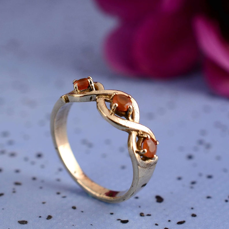 Gold Carnelian Ring, Three Stone Ring, Dainty/Minimalist Ring, Engagement Ring, Promise ring, Gemstone Ring, Gold Stacking Ring, Handmade image 5