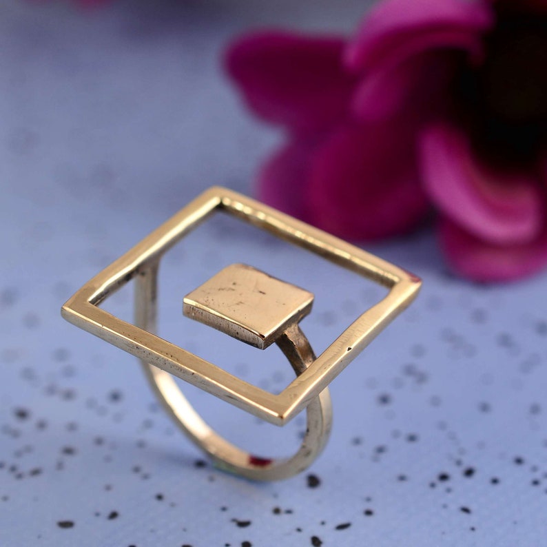 Geometric Ring, Open Ring, Brass Ring, Gold Square Ring, Minimalist Ring, Statement Ring, Gold Geometric Ring, Bohemian Ring, Dainty ring, image 1