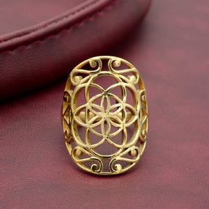 Gold Filigree Ring: Mandala Brass Statement Ring,