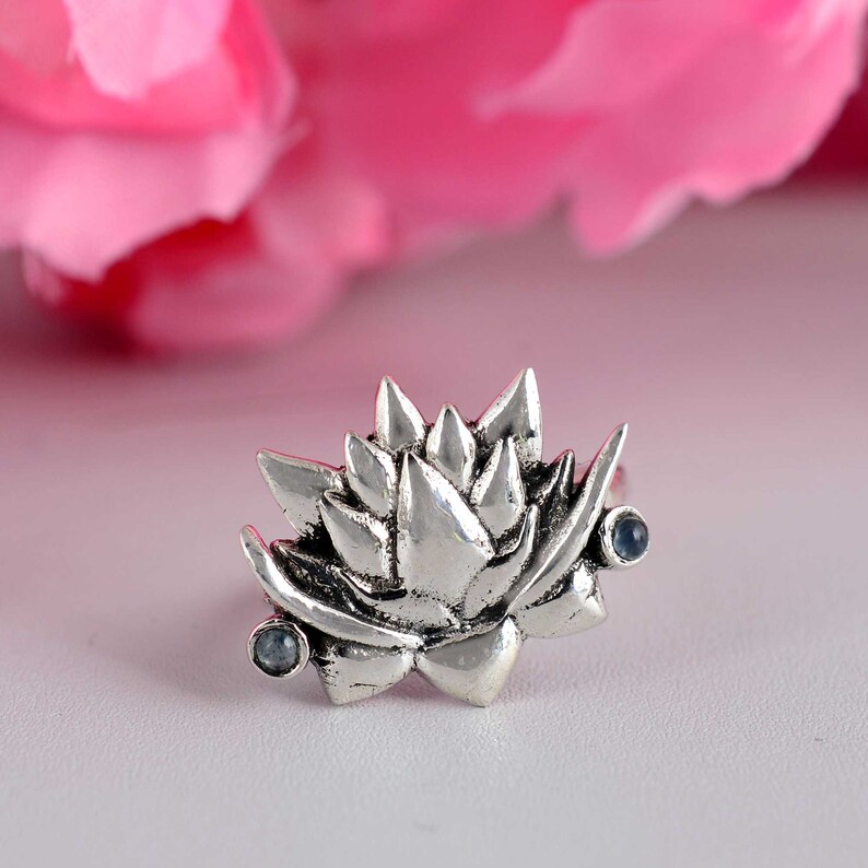 Silver Lotus Ring , 925 Sterling Silver Ring , Handmade Silver Ring , Gift For Her , Designer Ring , Lotus Designer Ring , Fine Silver Ring image 3