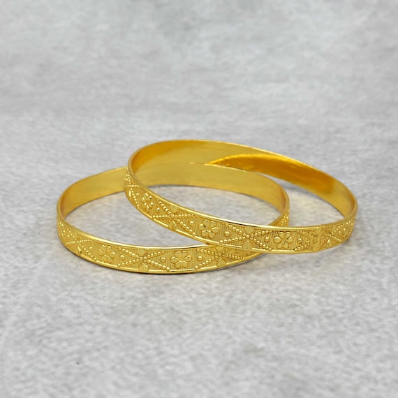18k Gold Filled Flower Bangle: Stackable Brass Bangle, - Etsy