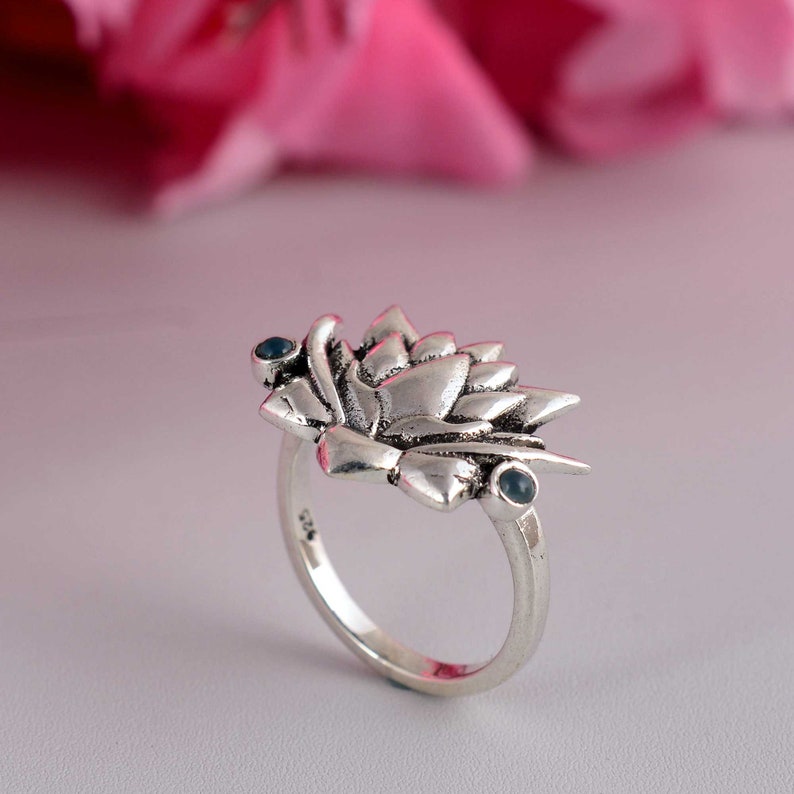 Silver Lotus Ring , 925 Sterling Silver Ring , Handmade Silver Ring , Gift For Her , Designer Ring , Lotus Designer Ring , Fine Silver Ring image 1