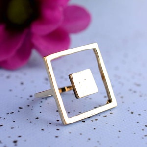 Geometric Ring, Open Ring, Brass Ring, Gold Square Ring, Minimalist Ring, Statement Ring, Gold Geometric Ring, Bohemian Ring, Dainty ring, image 4