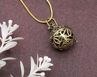 Gold Harmony Ball Necklace: Handmade Brass Chime Pendant,