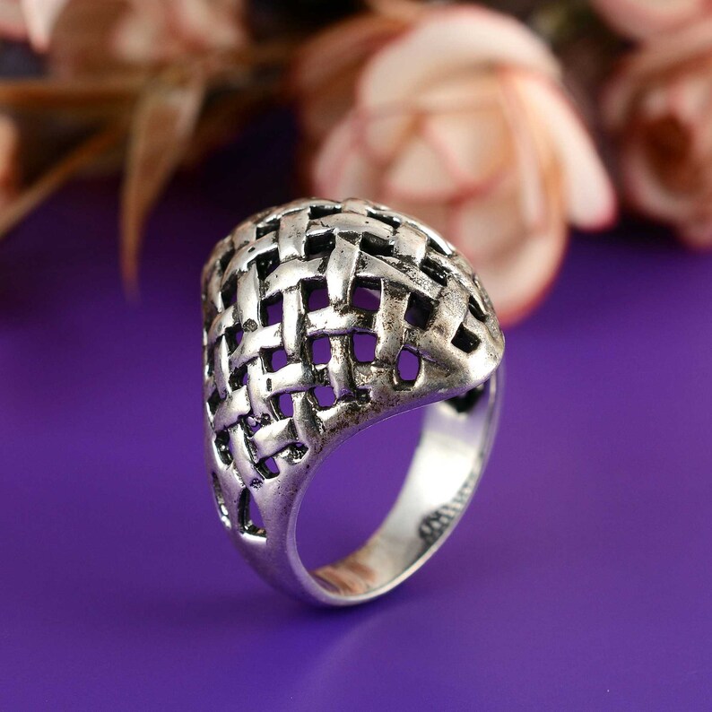 925 Sterling Silver Dome Ring, Statement Ring, Mesh Ring, Geometric Filigree Ring, Unique Ring, Designer Ring, Handmade Ring, Gift For Her, image 5