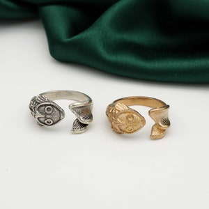 Gold Fish Ring: Adjustable Brass Sea Ring,