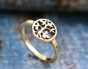 Tree of Life ring, Gold Tree Design ring, Handmade Ring, Gift for her, Women's ring, Lace Ring, Signet Tree Ring, Vintage Ring, Promise Ring