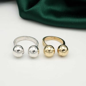 Chunky Ball Ring: Boho Adjustable Silver Brass Ring,