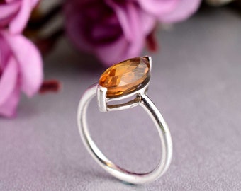 Citrine Gemstone Ring, Yellow Citrine Ring, 925 Silver Ring, Handmade ring, Vintage Ring, Minimalist Ring, Wedding Gift, Gift for her/Women