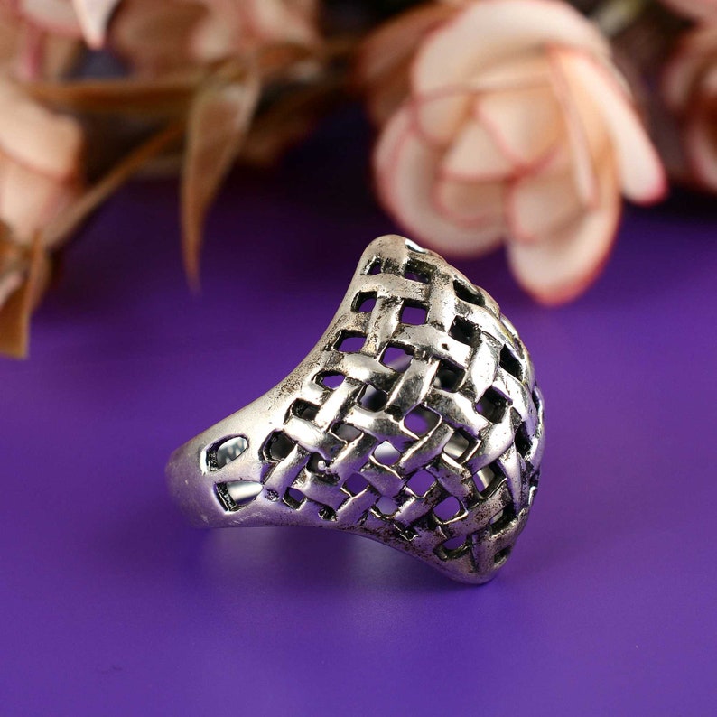 925 Sterling Silver Dome Ring, Statement Ring, Mesh Ring, Geometric Filigree Ring, Unique Ring, Designer Ring, Handmade Ring, Gift For Her, image 2