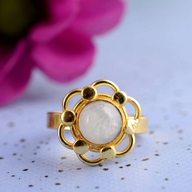 Moonstone Ring, Flower Moonstone Ring, Flower Ring, Gift for Women