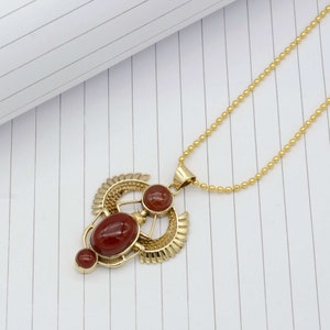 Carnelian  Scarab Necklace, Gemstone Necklace, Beatle Jewelry, Egyptian Scarab, Khepri Necklace ,Egyptian Necklace   Revival Pendant ,Inlay