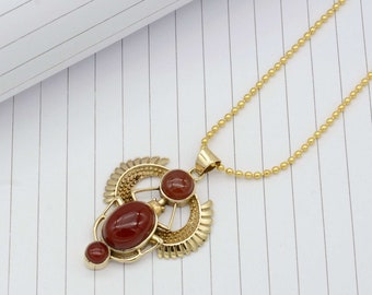 Collar de escarabajo de cornalina: colgante de latón de estilo renacimiento egipcio,