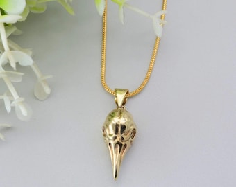 Gold Raven Skull Pendant Necklace: Handmade Boho Goth Jewelry