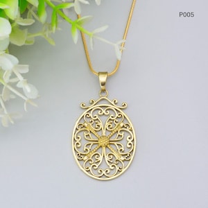 Gold filigrane Blumen Anhänger: Handgemachte Boho Halskette