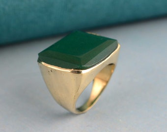 Green Onyx Ring, Big Stone ring, Signet Ring, Handmade Ring, Men's Signet Ring, Gold Statement Signet Ring, Unisex Ring,Gift For Her and Him