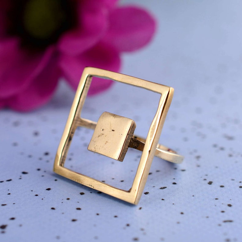 Geometric Ring, Open Ring, Brass Ring, Gold Square Ring, Minimalist Ring, Statement Ring, Gold Geometric Ring, Bohemian Ring, Dainty ring, image 3