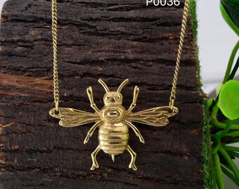 Collar con colgante de abeja de latón dorado: joyería minimalista de abeja de miel,