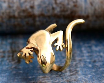 Gold Lizard Ring, Brass Statement Ring, Lizard Ring For Men & Woman, Handmade ring, Solid Brass Jewelry, Animal Ring For Her, bohemian ring