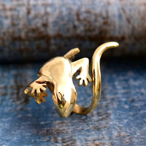 Gold Lizard Ring, Brass Statement Ring, Lizard Ring For Men & Woman, Handmade ring, Solid Brass Jewelry, Animal Ring For Her, bohemian ring