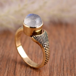 Brass Moonstone Ring: Vintage Style Gemstone Statement Ring,