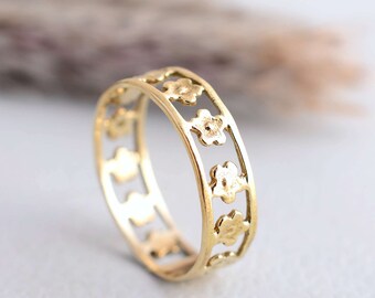 Brass Ethnic Flower ring, floral eternity band, Handmade Brass Ring, Vintage Ring, Floral Ring, Boho Ring, Flower Power, Gift for Her, Midi