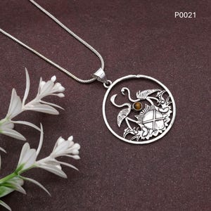 Hand Cut Flamingo Gemstone Pendant: Bohemian Bird Necklace,