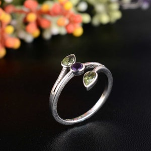 Green Peridot and Amethyst Gemstone Ring, 925 Sterling Silver, Handmade Ring, Engagement Ring, Unique Ring, Gift For Her, Multi Stone ring image 5