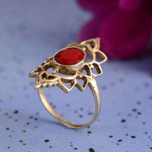 Coral Brass ring, Unique Filigree Design ring, Handmade Ring, Promise Ring, Cocktail Ring, Vintage Ring, Valentine day Gift, Ring For Women,
