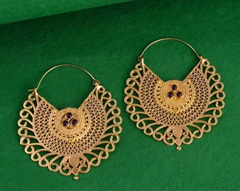 Gold Hoop Earrings, Boho Earrings, Ethnic Earrings, Festival Earrings, Mandala Earrings, Designer earring, Gift For Women, Brass earrings,