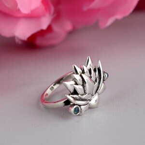 Silver Lotus Ring , 925 Sterling Silver Ring , Handmade Silver Ring , Gift For Her , Designer Ring , Lotus Designer Ring , Fine Silver Ring image 2