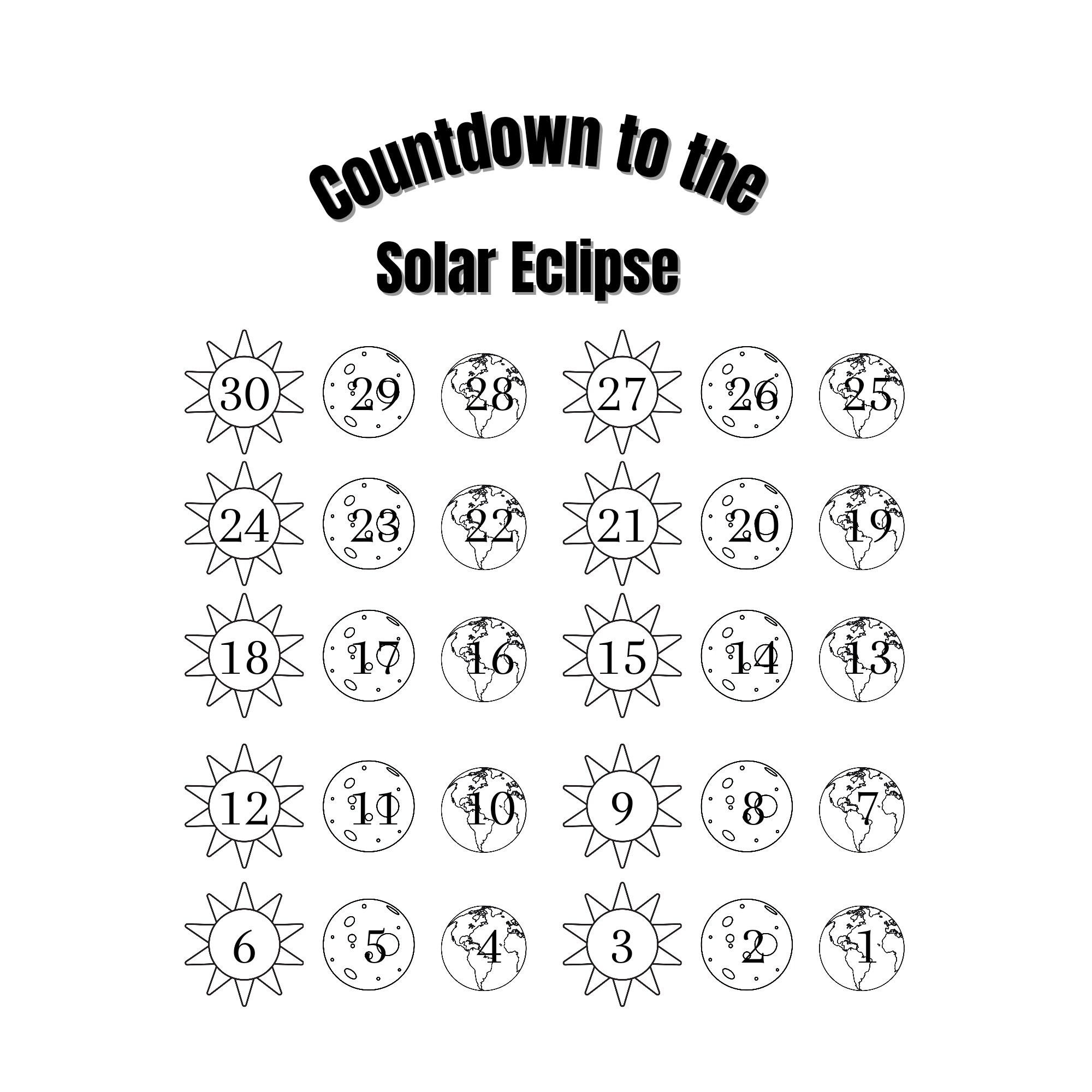 Solar Eclipse Printable PDF Bundle of 3 Countdown to the Solar Eclipse ...