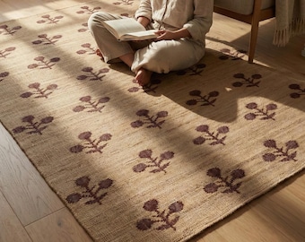 Flatweave Gold Kilim Rug - Jute & Wool Bathroom Rug, Contemporary Boho Area Rug, Customizable