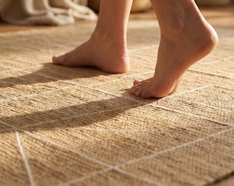Handwoven Kitchen Jute Rug – Flatweave Kilim Area Carpet, Boho Modern Home Decor