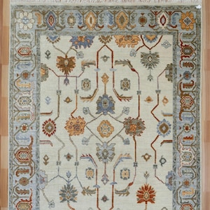 9x12 Vintage Oushak Rug: Hand-Knotted Wool, Neutral Turkish Carpet