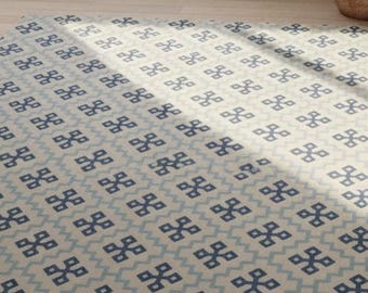 Alfombra geométrica de tejido plano azul y blanco de 8 x 10 pulgadas - Decoración moderna escandinava tejida a mano