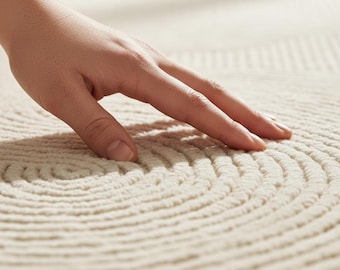 Alfombra de lana color marfil suave anudada a mano – Alfombra moderna minimalista con forro texturizado