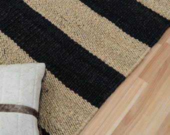 Handgeweven hennepjute vloerkleed | Beach House Jute gebied neutraal accent gouden tapijten | Op maat gemaakte premium handgemaakte henneptapijten | Handgeweven vintage henneptapijt