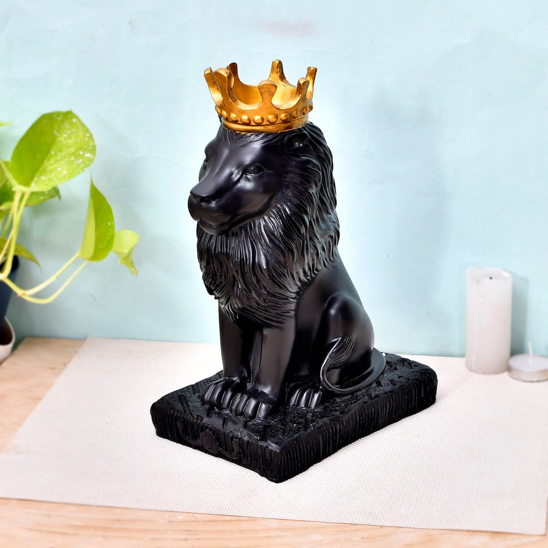 Black Lion King Statue With Crown and Lion King Statue Etsy