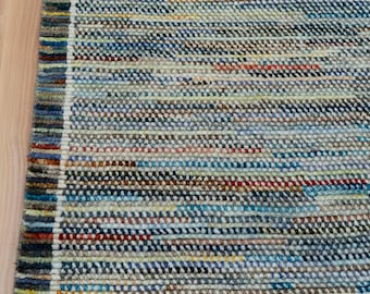 8x10 Colorful Striped Wool Rug | Hand-Knotted Modern Boho Large Area Carpet | Geometric Rainbow Floor Decor for Living Room & Bedroom Area |