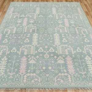 9x12 Pastel Oushak Rug: Hand Knotted Wool, Turkish Vintage Style