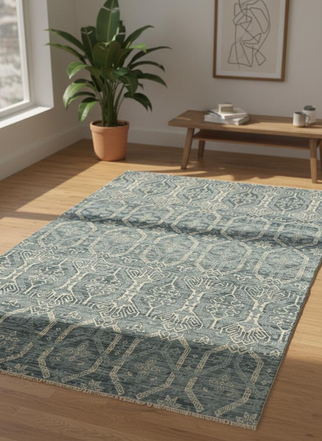 8x10 Distressed Light Blue Transitional Area Rug With Traditional ...