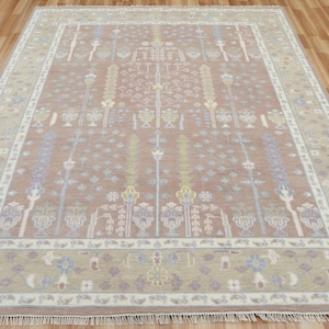 9x12 Faded Modern Oushak Rug - Tree Of Life | Turkish Hand Knotted Distressed Look Vintage Persian Area Rugs | Muted Oriental Large Room Rug