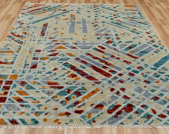 Hand Knotted Wool Area Rug: Colorful Moroccan Beni Ourain Style